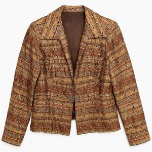 Analogy Brown and Gold Eyelet Stitched Jacket